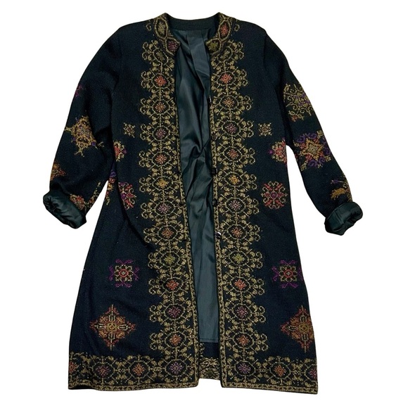 Vintage Tapestry Knit Long Coat with Lining & Ornate Embroidery - Picture 1 of 4